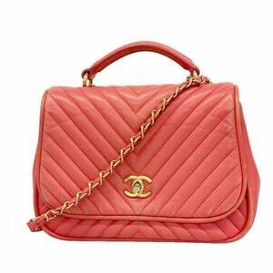 Chanel handbag with V-stitched chain shoulder strap in pink lambskin, 2-way b...
